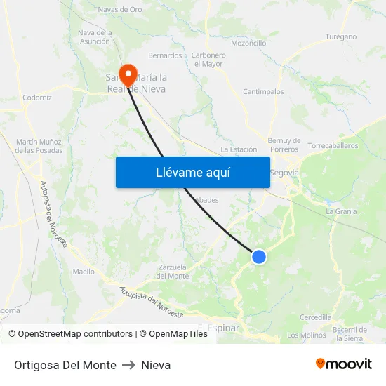 Ortigosa Del Monte to Nieva map