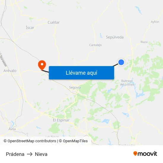 Prádena to Nieva map