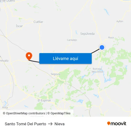 Santo Tomé Del Puerto to Nieva map