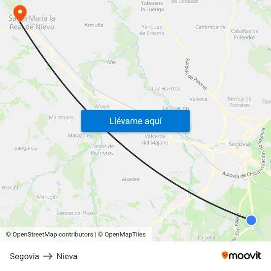 Segovia to Nieva map