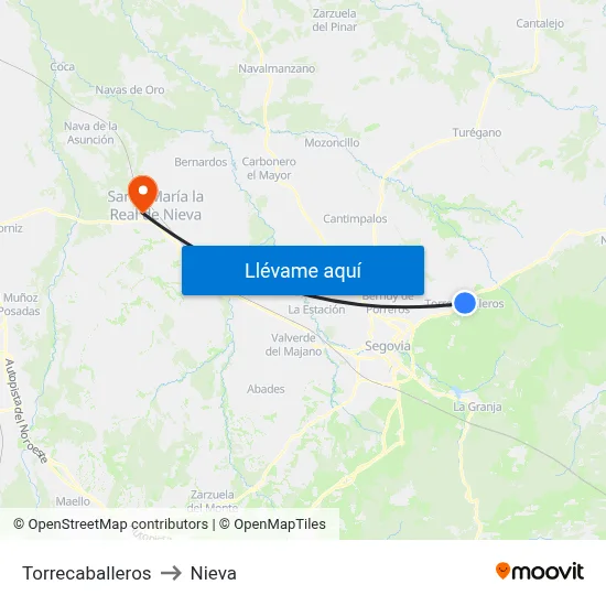 Torrecaballeros to Nieva map
