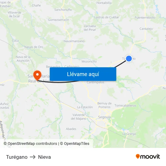 Turégano to Nieva map