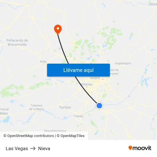 Las Vegas to Nieva map
