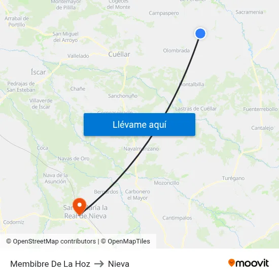 Membibre De La Hoz to Nieva map