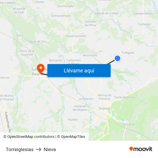 Torreiglesias to Nieva map
