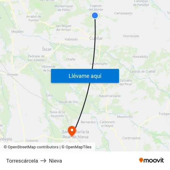 Torrescárcela to Nieva map