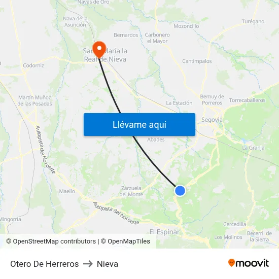 Otero De Herreros to Nieva map