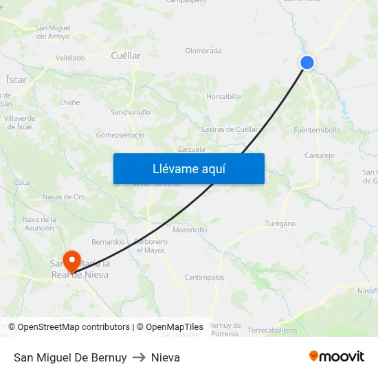 San Miguel De Bernuy to Nieva map