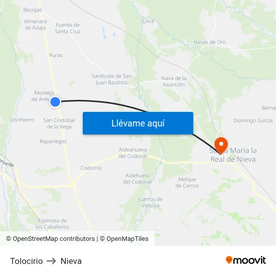 Tolocirio to Nieva map