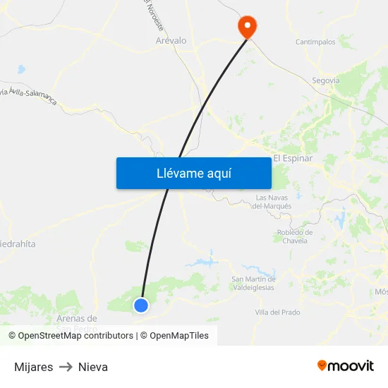 Mijares to Nieva map