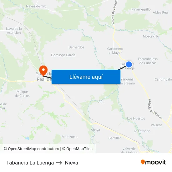 Tabanera La Luenga to Nieva map