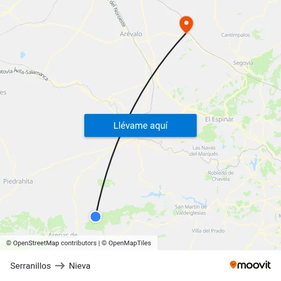 Serranillos to Nieva map