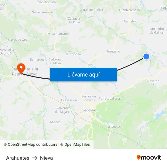 Arahuetes to Nieva map