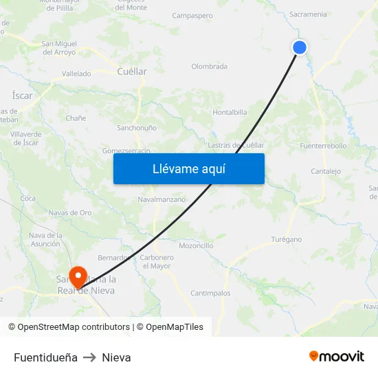 Fuentidueña to Nieva map