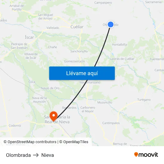 Olombrada to Nieva map