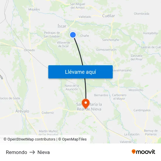 Remondo to Nieva map