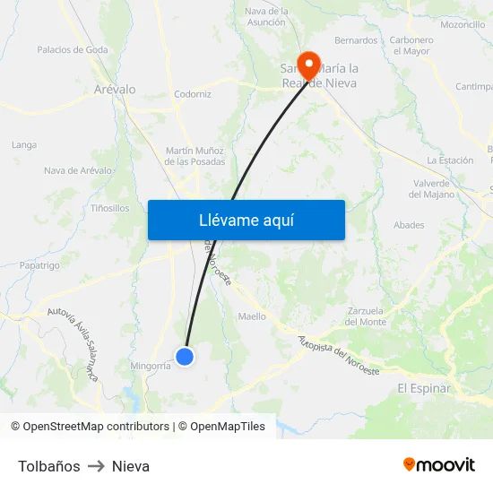 Tolbaños to Nieva map