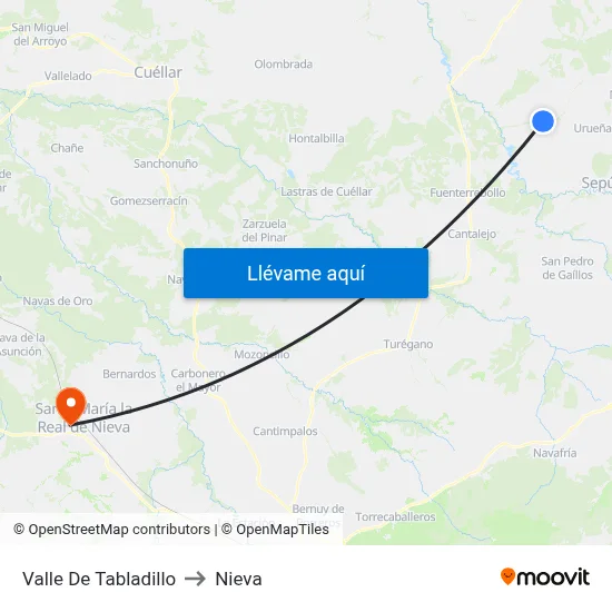 Valle De Tabladillo to Nieva map