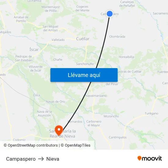 Campaspero to Nieva map