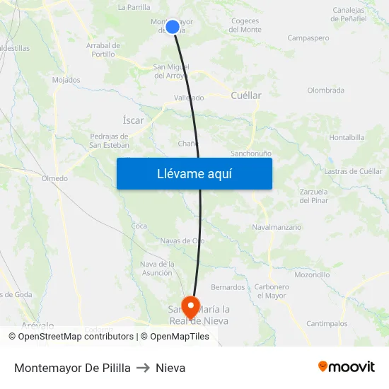 Montemayor De Pililla to Nieva map