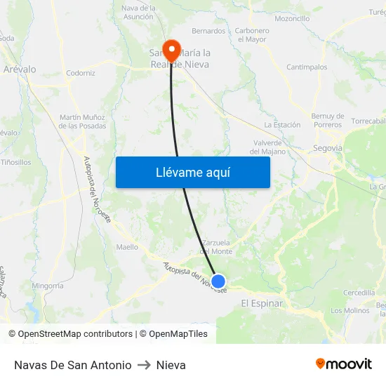 Navas De San Antonio to Nieva map
