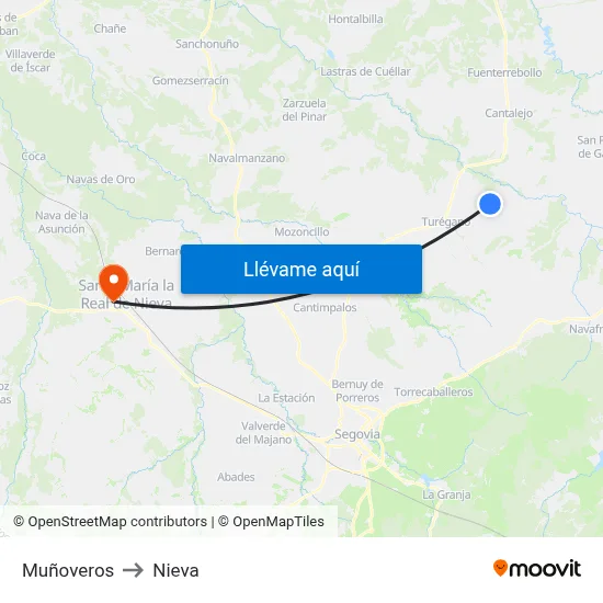 Muñoveros to Nieva map
