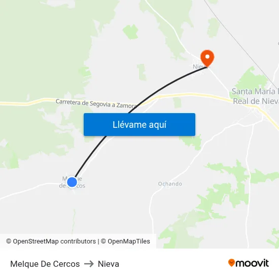 Melque De Cercos to Nieva map