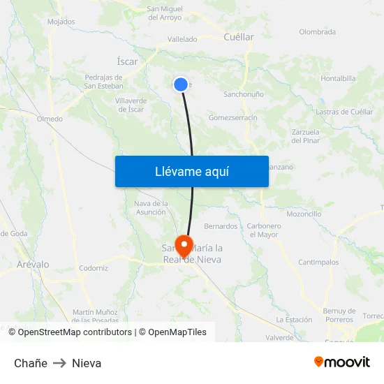 Chañe to Nieva map