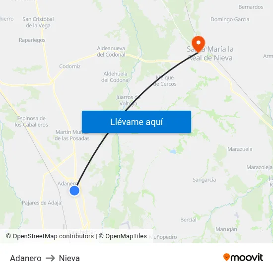 Adanero to Nieva map