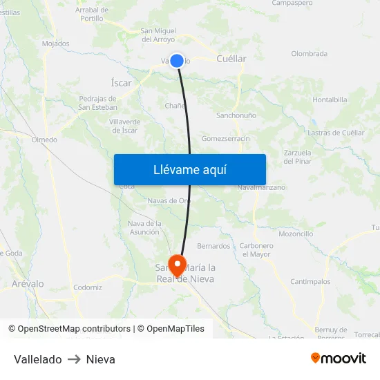 Vallelado to Nieva map