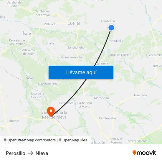 Perosillo to Nieva map