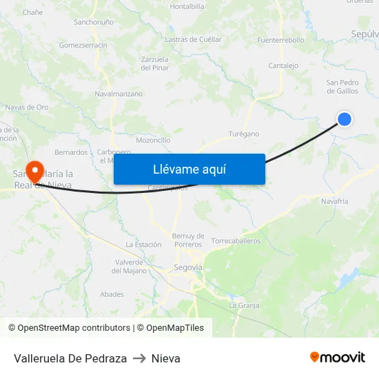 Valleruela De Pedraza to Nieva map