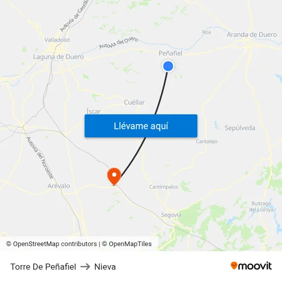 Torre De Peñafiel to Nieva map