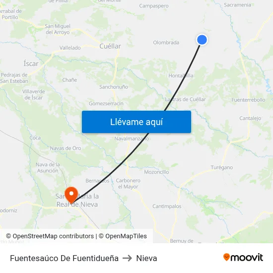 Fuentesaúco De Fuentidueña to Nieva map