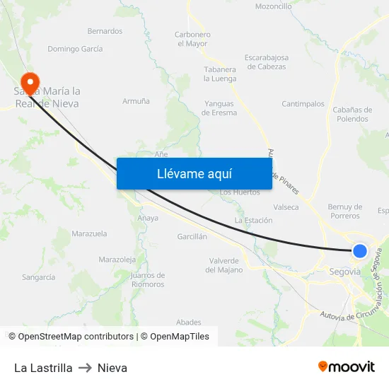 La Lastrilla to Nieva map