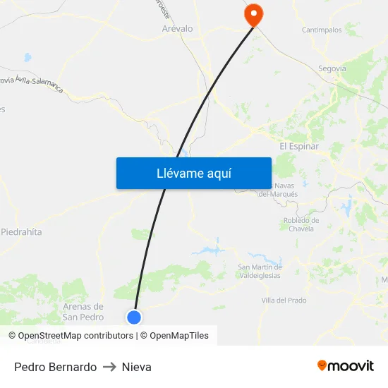 Pedro Bernardo to Nieva map