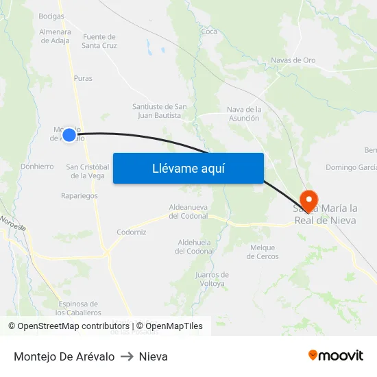 Montejo De Arévalo to Nieva map