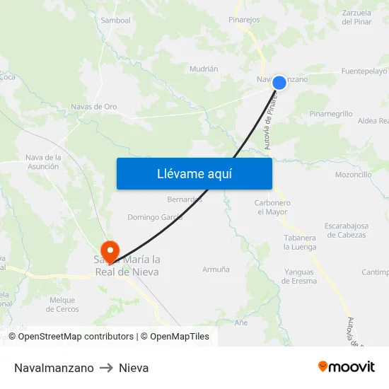 Navalmanzano to Nieva map
