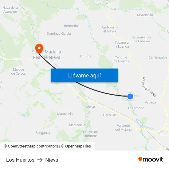 Los Huertos to Nieva map