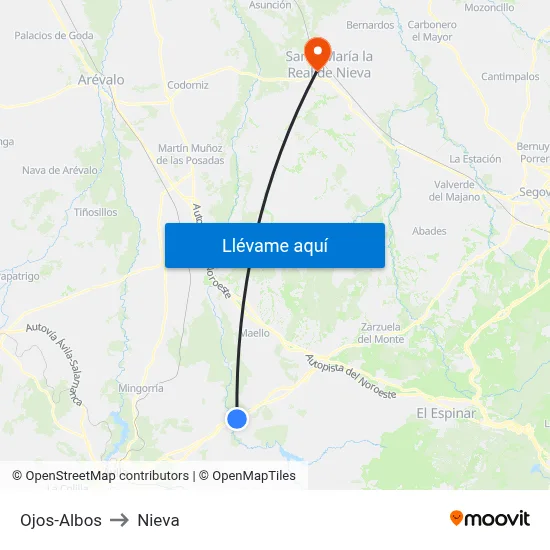 Ojos-Albos to Nieva map