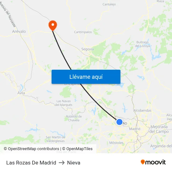 Las Rozas De Madrid to Nieva map