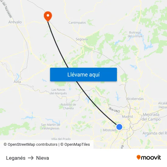 Leganés to Nieva map