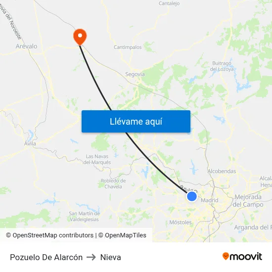 Pozuelo De Alarcón to Nieva map