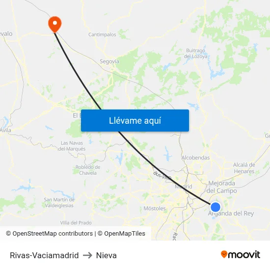 Rivas-Vaciamadrid to Nieva map