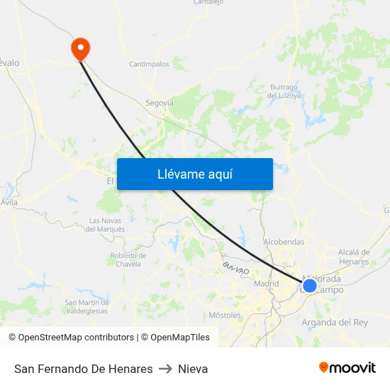 San Fernando De Henares to Nieva map