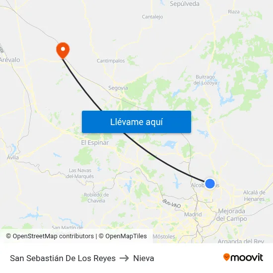 San Sebastián De Los Reyes to Nieva map