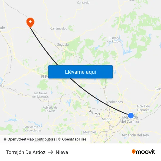 Torrejón De Ardoz to Nieva map