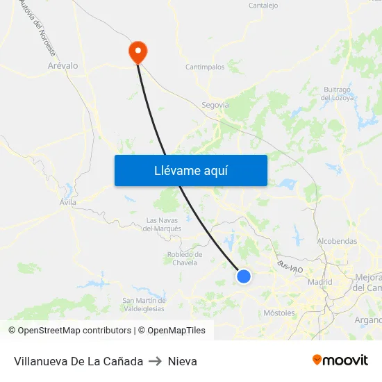 Villanueva De La Cañada to Nieva map