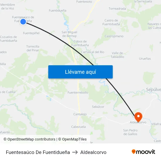 Fuentesaúco De Fuentidueña to Aldealcorvo map