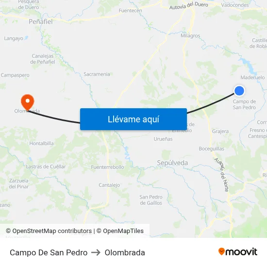 Campo De San Pedro to Olombrada map